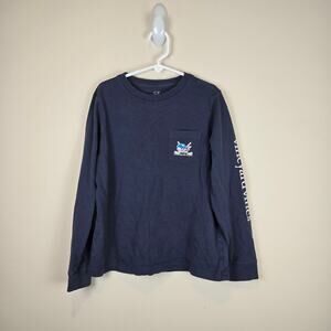 Vineyard Vines Long Sleeve Shirt Hockey Crossed Sticks Size 7 Pocket Tee Blue